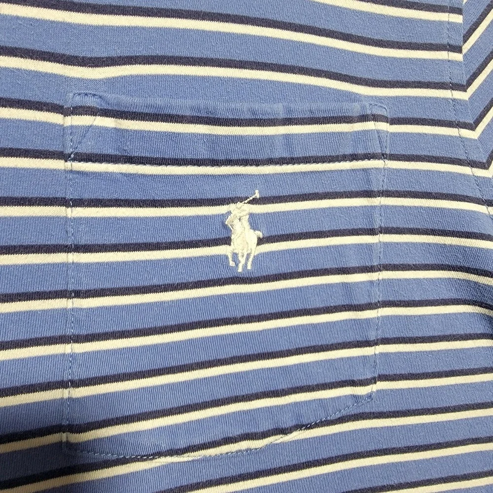 Polo Ralph Lauren Mens Size Large Blue‎ White Striped Collared Shirt Pony Pocket